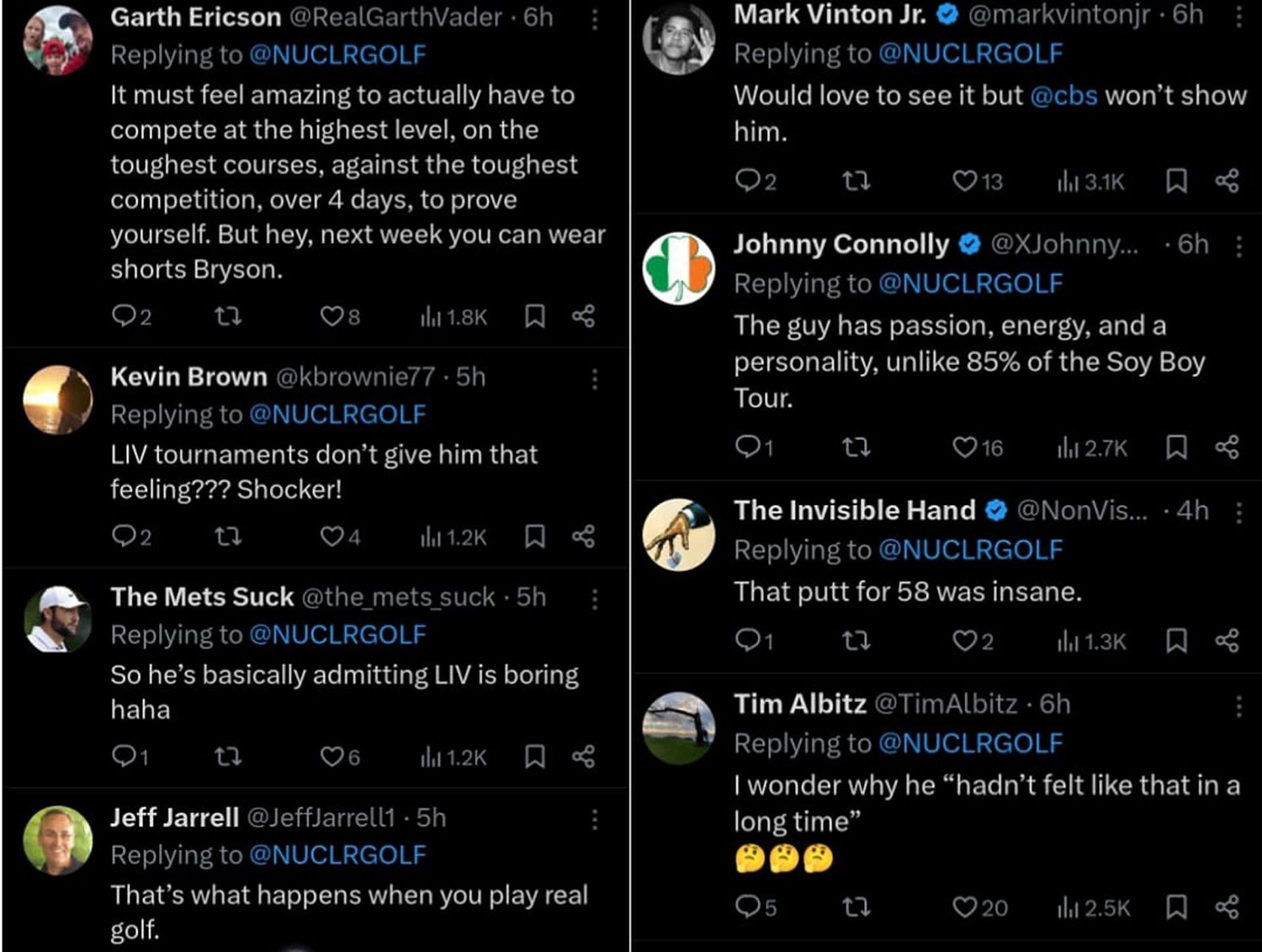 Fans reactions ((Image via X/@NUCLRGOLF)